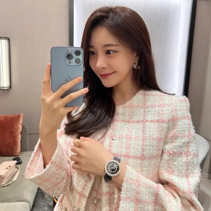 [BUNJANG] Roar Pink Premium Tweed Check Set Up Dress + Jacket / (로아르/새상품)핑크 프리미엄 트위드 체크 셋업 원피스+자켓