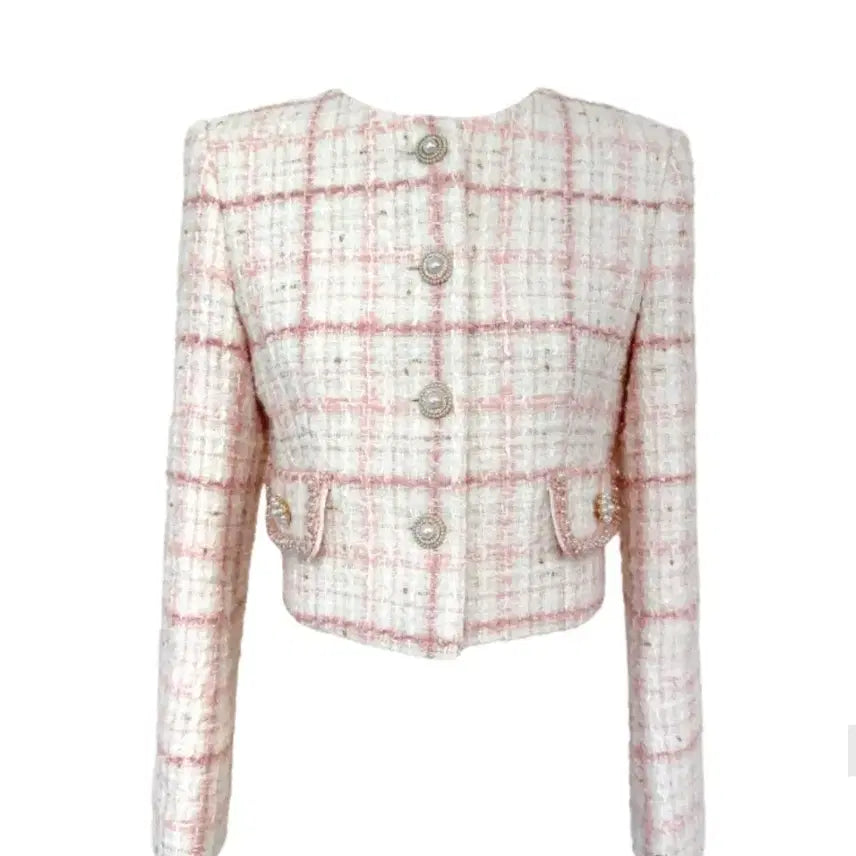 [BUNJANG] Roar Pink Premium Tweed Check Set Up Dress + Jacket / (로아르/새상품)핑크 프리미엄 트위드 체크 셋업 원피스+자켓