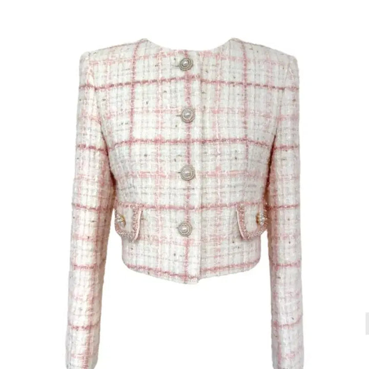 [BUNJANG] Roar Pink Premium Tweed Check Set Up Dress + Jacket / (로아르/새상품)핑크 프리미엄 트위드 체크 셋업 원피스+자켓