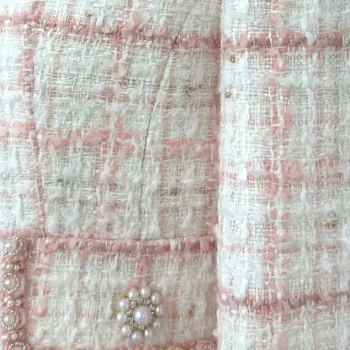 [BUNJANG] Roar Pink Premium Tweed Check Set Up Dress + Jacket / (로아르/새상품)핑크 프리미엄 트위드 체크 셋업 원피스+자켓