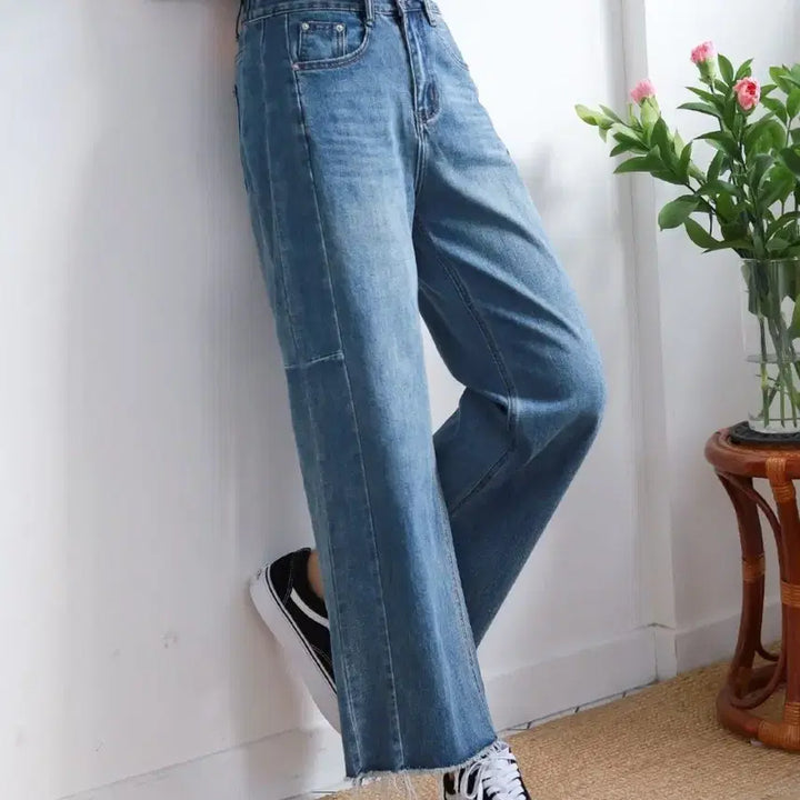 [BUNJANG] Unspecified Straight-Leg Denim Pants / 5054 절개 스트레이트 데님팬츠