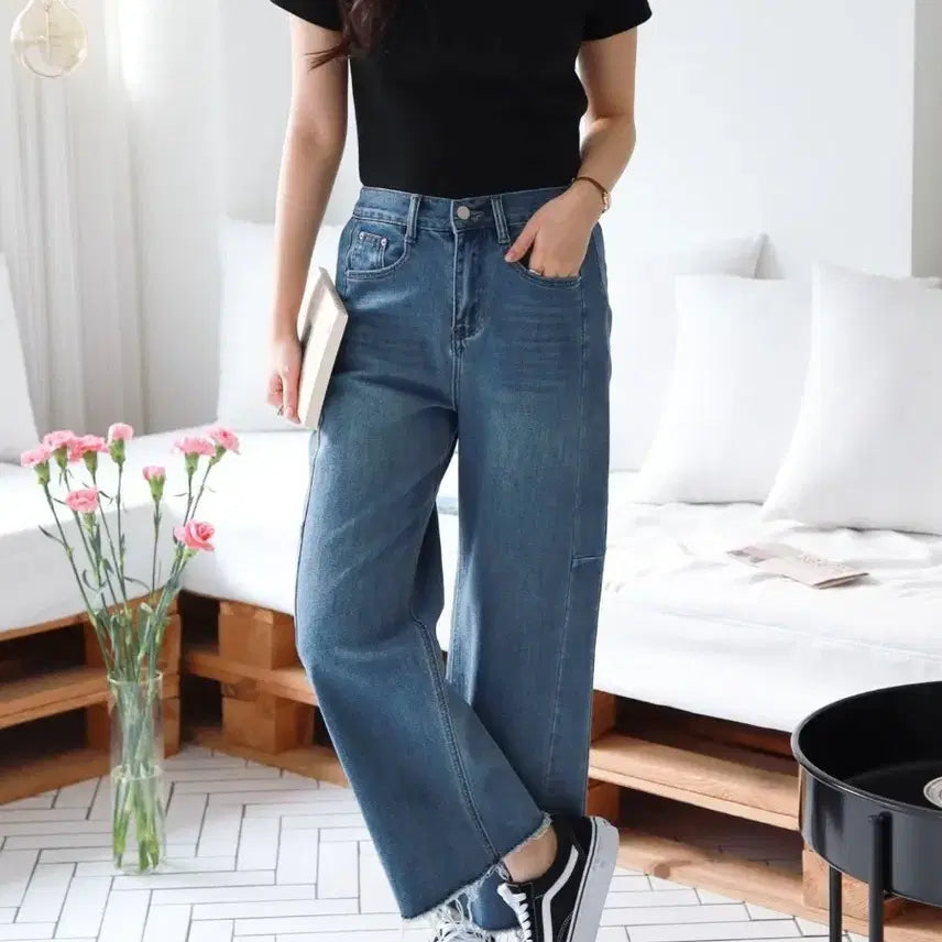 [BUNJANG] Unspecified Straight-Leg Denim Pants / 5054 절개 스트레이트 데님팬츠