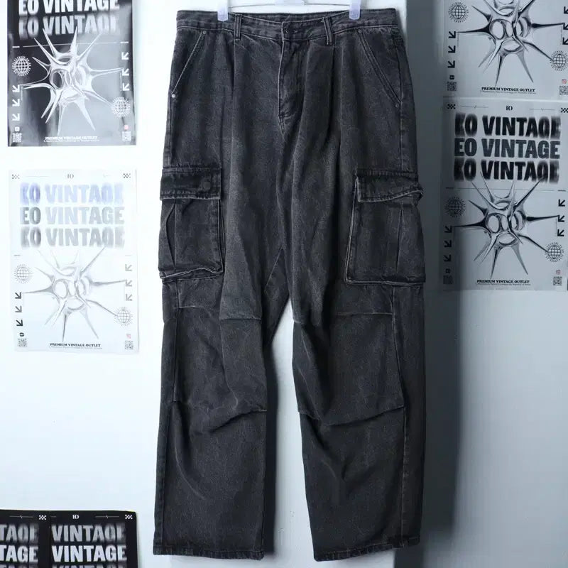 [BUNJANG] Dimitri Black Denim Cargo Jeans / (XL-2XL) 디미트리블랙 청바지 데님 워싱 카고 흑청-2433