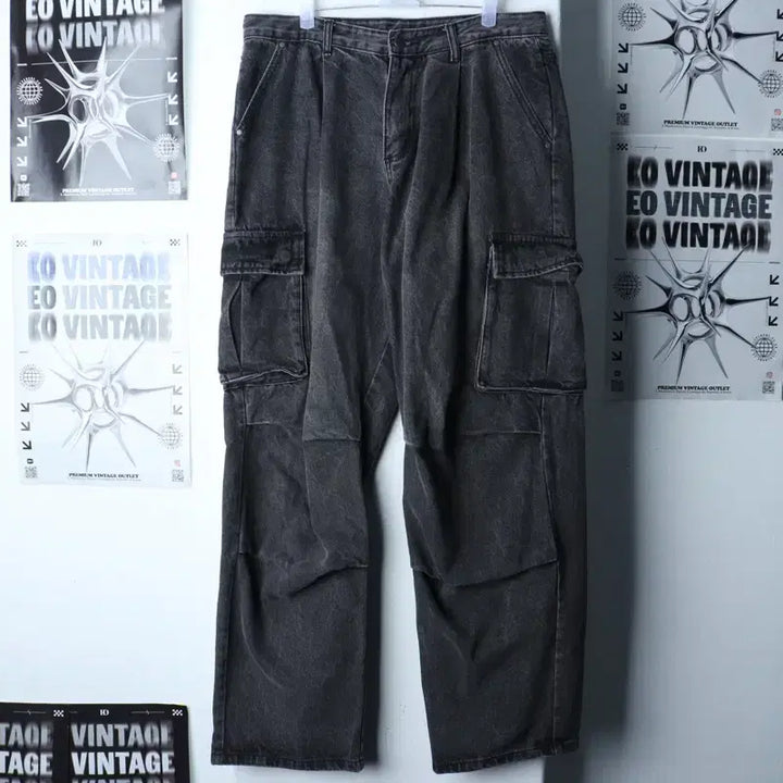[BUNJANG] Dimitri Black Denim Cargo Jeans / (XL-2XL) 디미트리블랙 청바지 데님 워싱 카고 흑청-2433