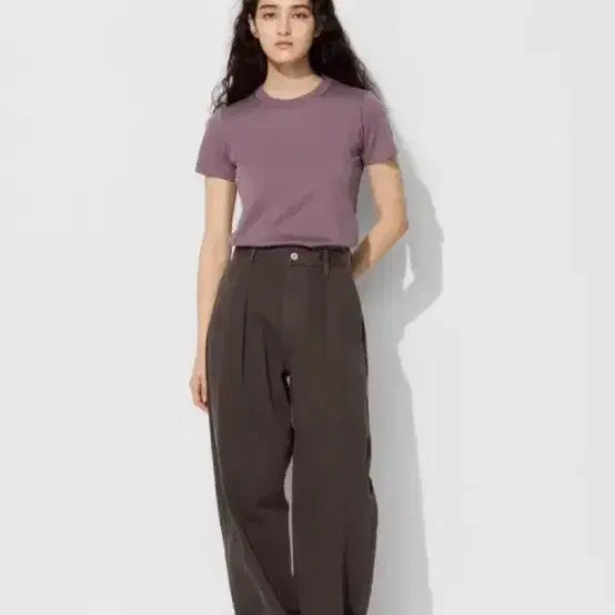 [BUNJANG] Uniqlo U Brown Wide Denim Tucked Pants / 유니클로 U 브라운 와이드 팬츠 데님턱팬츠 25 바지