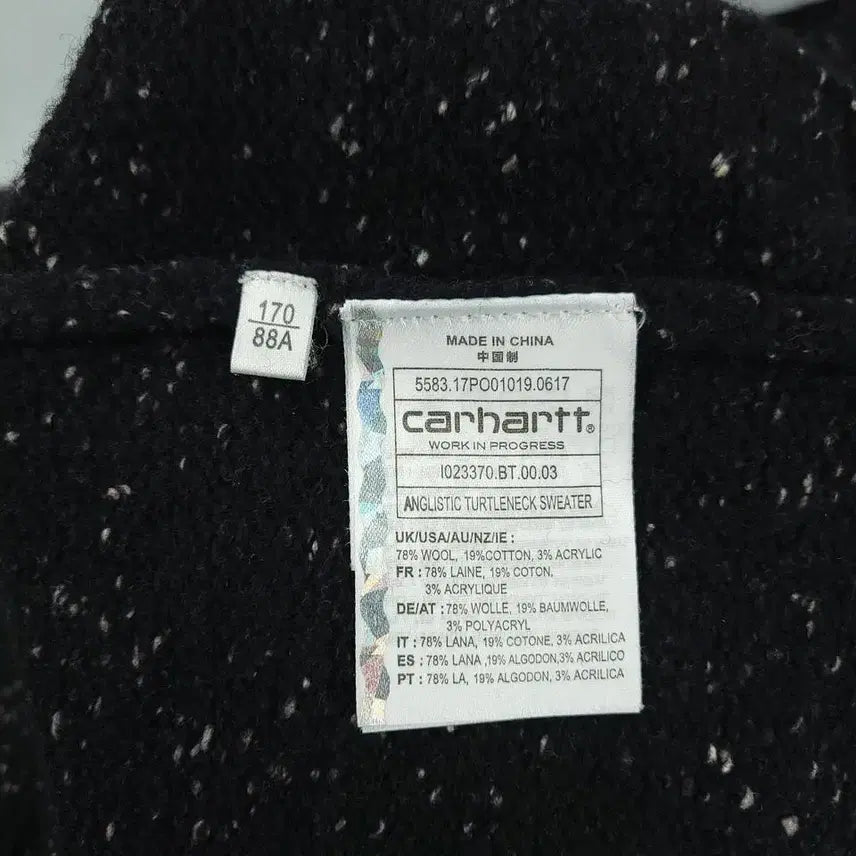 [BUNJANG] Carhartt WIP Logo Patch Raglan Anglistic Lambswool Turtleneck / 칼하트 WIP 블랙 화이트 보카시 로고패치 레글런 앙글리스틱 램스울 목티