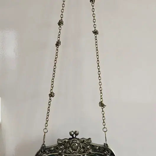 [BUNJANG] Vintage Style Green Flower Beaded Chain Shoulder Bag / 빈티지 스타일 그린플라워 비즈체인 숄더백