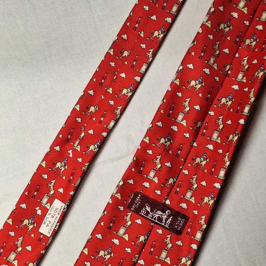 [BUNJANG] Hermes Silk Tie Red Equestrian Pattern / 에르메스 실크 넥타이 레드 승마 기마패턴