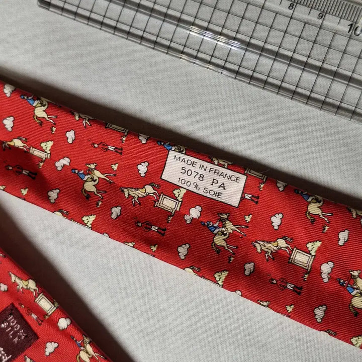 [BUNJANG] Hermes Silk Tie Red Equestrian Pattern / 에르메스 실크 넥타이 레드 승마 기마패턴
