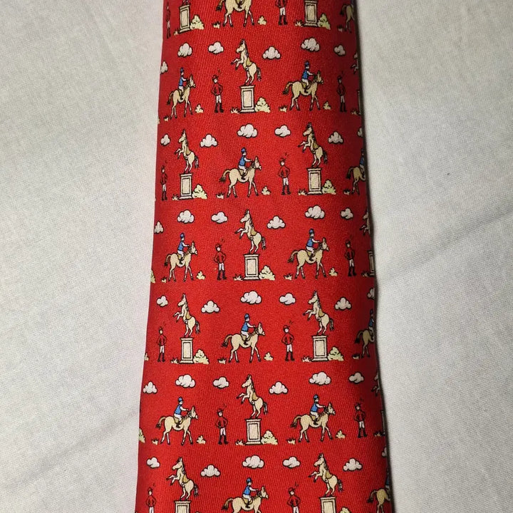 [BUNJANG] Hermes Silk Tie Red Equestrian Pattern / 에르메스 실크 넥타이 레드 승마 기마패턴