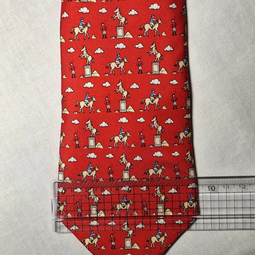 [BUNJANG] Hermes Silk Tie Red Equestrian Pattern / 에르메스 실크 넥타이 레드 승마 기마패턴