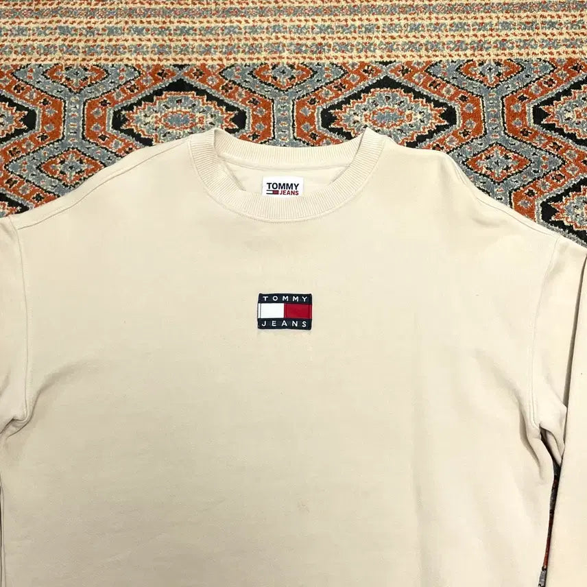 [BUNJANG] Tommy Jeans Beige Ivory Fleece Sweatshirt (Men's S) / 타미진스 베이지 아이보리 기모 맨투맨 남성S