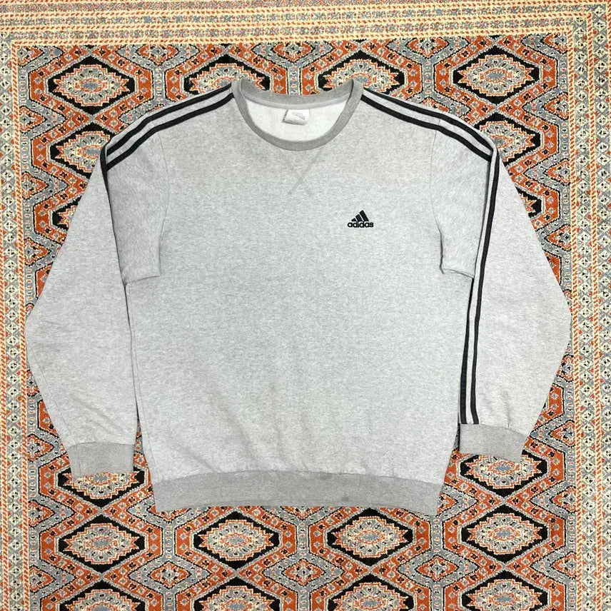 [BUNJANG] Adidas Tri-Logo Gray Fleece Sweatshirt Men's 110 / 아디다스 삼각로고 삼선 그레이 기모 맨투맨 남성110
