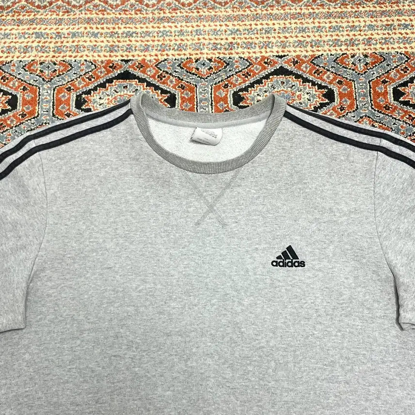[BUNJANG] Adidas Tri-Logo Gray Fleece Sweatshirt Men's 110 / 아디다스 삼각로고 삼선 그레이 기모 맨투맨 남성110