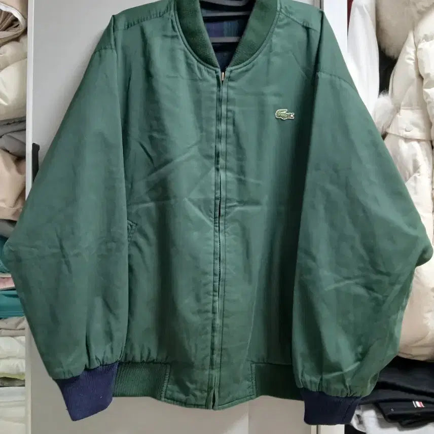 [BUNJANG] Lacoste Reversible Bomber Jacket / 라코스테 그린 봄버 양면  자켓