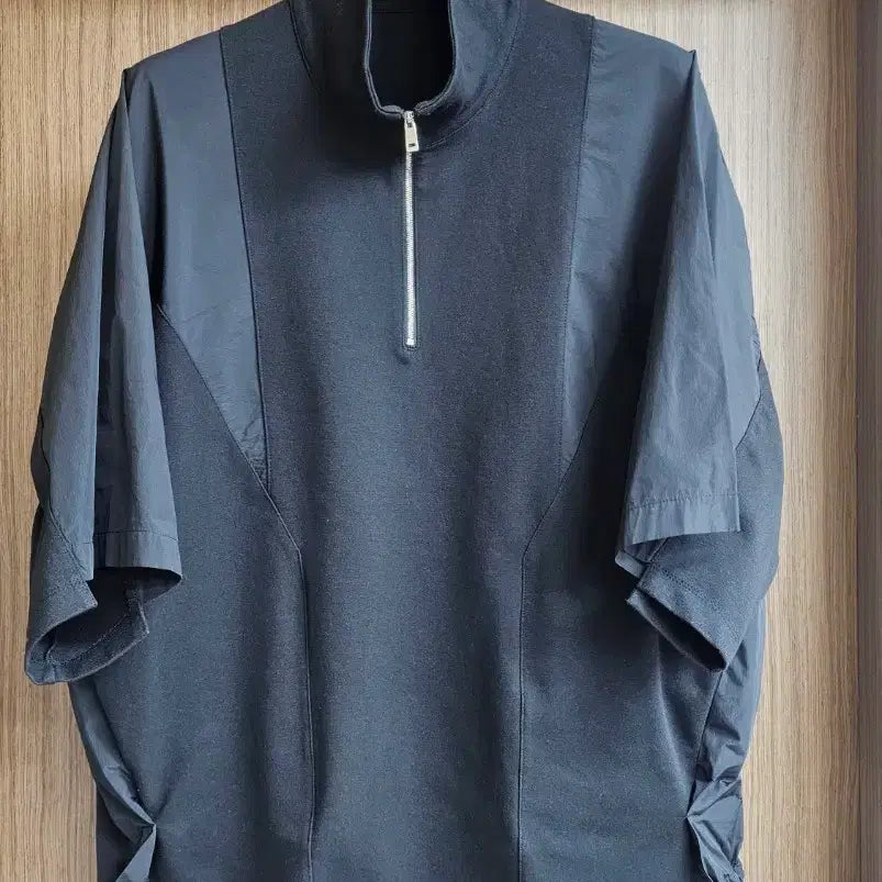 [BUNJANG] System Homme Oversized Half-Zip Short Sleeve T-Shirt - Black, Size 100 (Fits 105-107) / 시스템옴므 오버핏 반집업 반팔 100