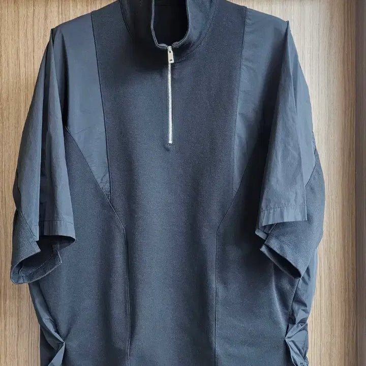 [BUNJANG] System Homme Oversized Half-Zip Short Sleeve T-Shirt - Black, Size 100 (Fits 105-107) / 시스템옴므 오버핏 반집업 반팔 100