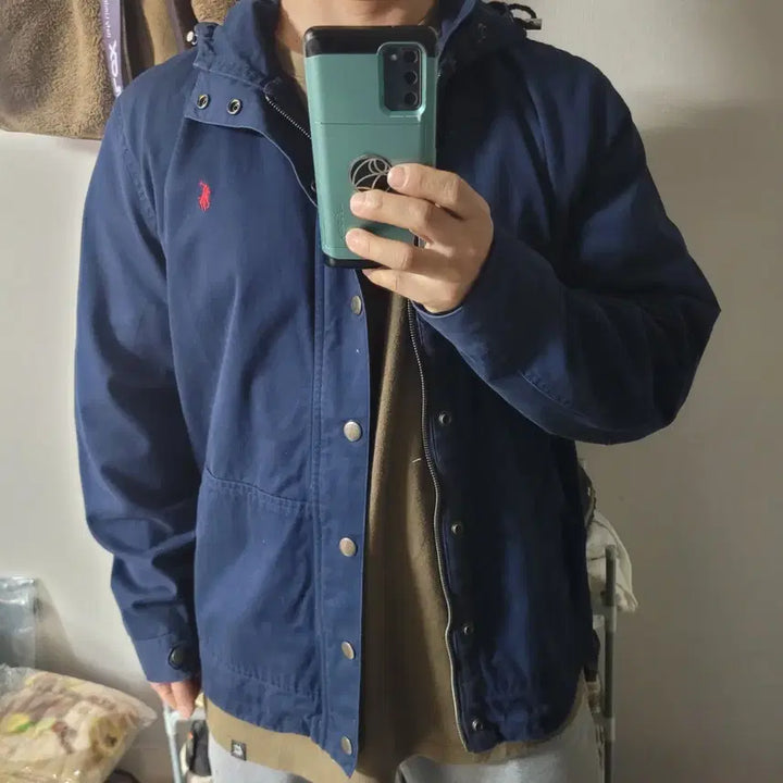 [BUNJANG] Polo Ralph Lauren Nova Check Navy Hooded Jacket / 폴로 USA 랄프로렌 노바체크 네이비 후드 자켓