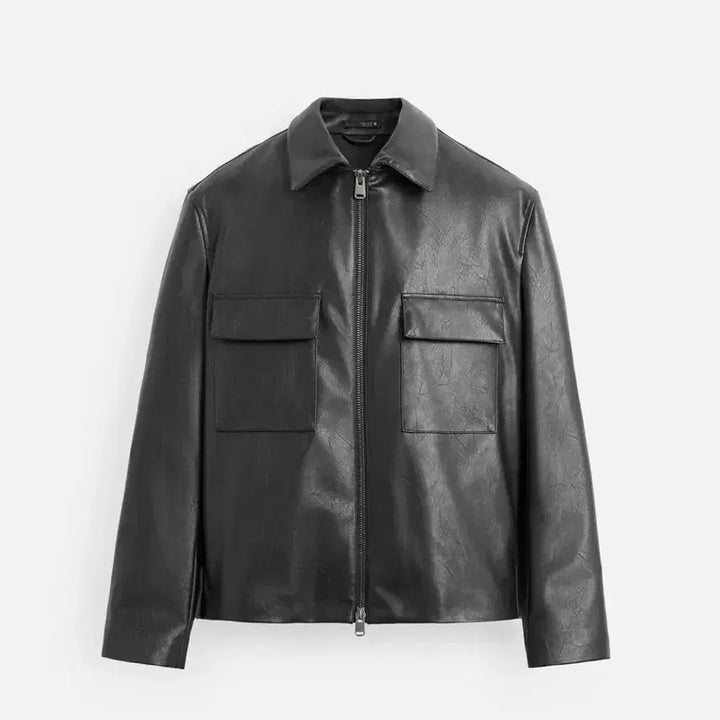 [BUNJANG] Zara Leather Jacket, Navy, Size M / Zara 가죽 자켓, 레더자켓, 네이비 자라