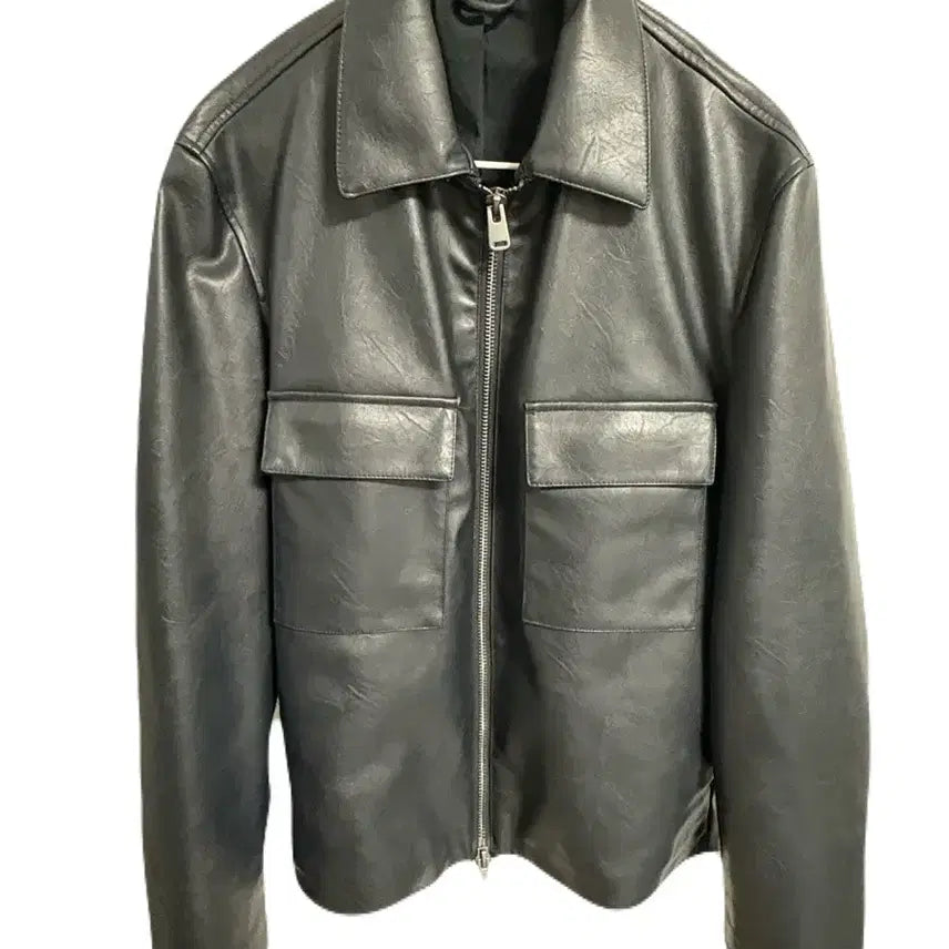 [BUNJANG] Zara Leather Jacket, Navy, Size M / Zara 가죽 자켓, 레더자켓, 네이비 자라