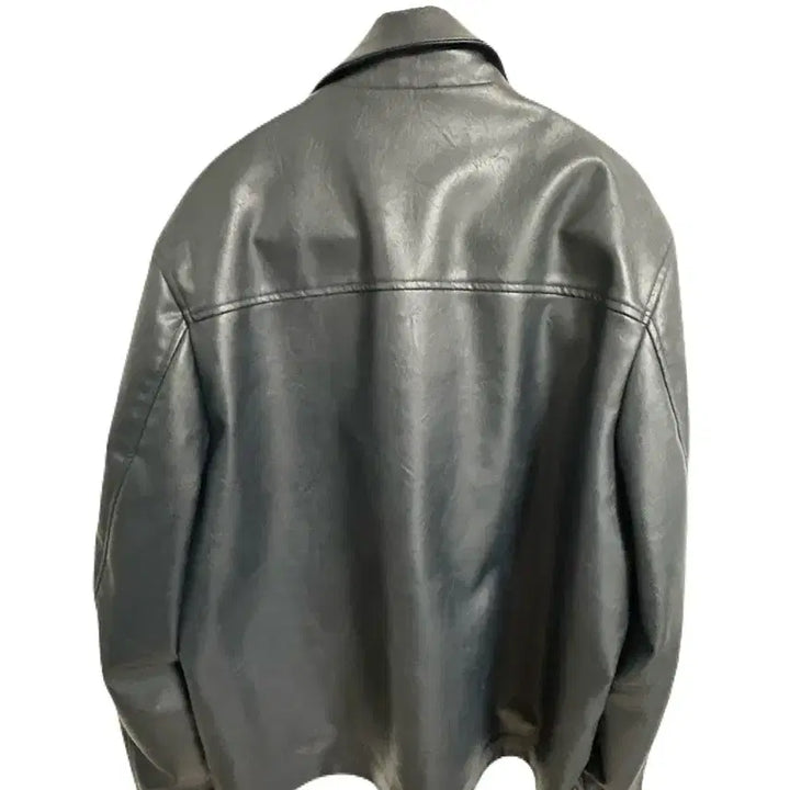 [BUNJANG] Zara Leather Jacket, Navy, Size M / Zara 가죽 자켓, 레더자켓, 네이비 자라