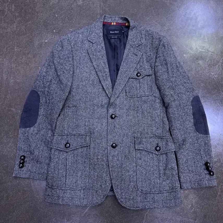 [BUNJANG] Beanpole Slim Fit Herringbone Elbow Patch Hunting Jacket Blazer / 빈폴 슬림핏 헤링본 엘보패치 헌팅자켓 블레이저 95
