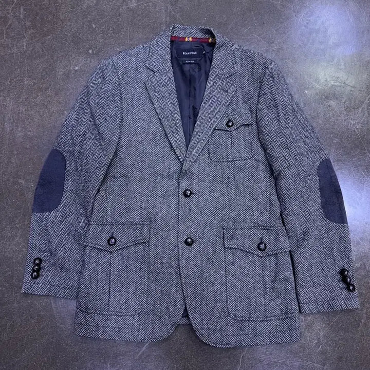 [BUNJANG] Beanpole Slim Fit Herringbone Elbow Patch Hunting Jacket Blazer / 빈폴 슬림핏 헤링본 엘보패치 헌팅자켓 블레이저 95