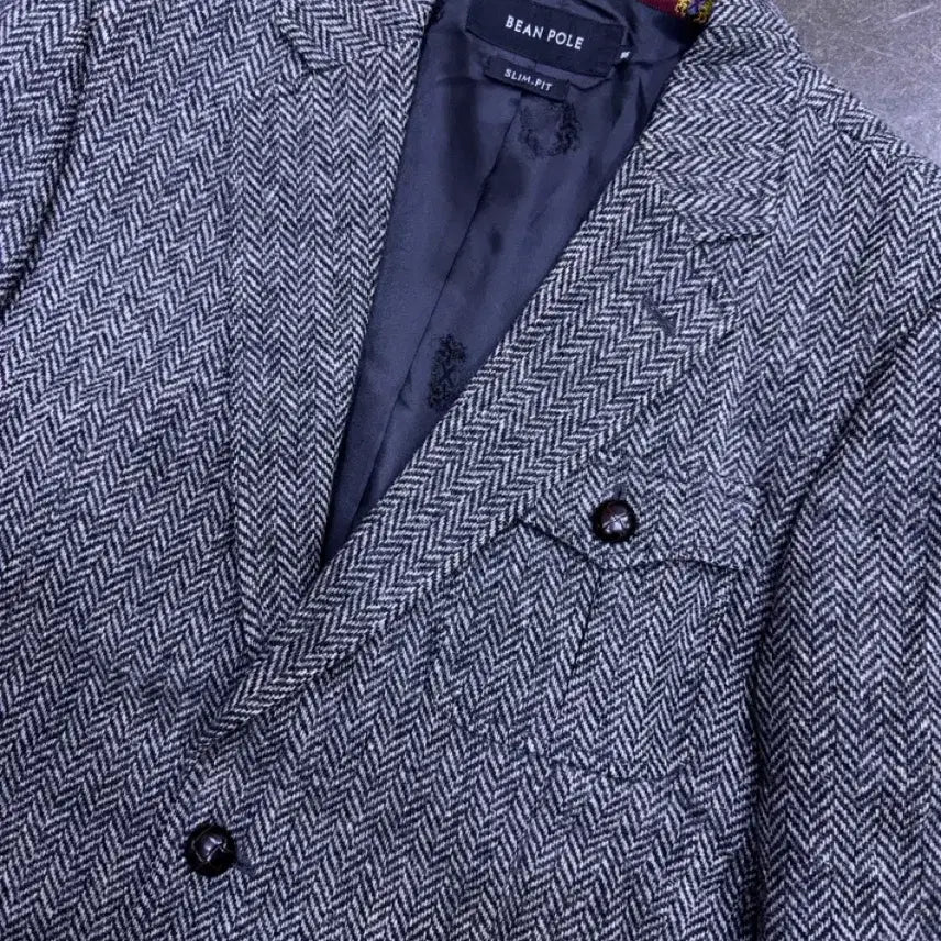 [BUNJANG] Beanpole Slim Fit Herringbone Elbow Patch Hunting Jacket Blazer / 빈폴 슬림핏 헤링본 엘보패치 헌팅자켓 블레이저 95