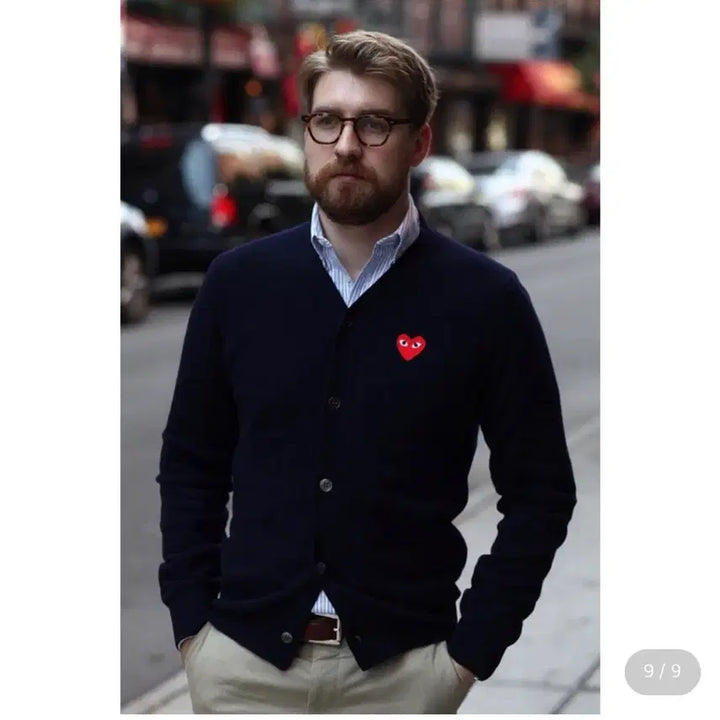 [BUNJANG] Comme des Garcons V-Neck Cardigan Black Small Heart / (M) 꼼데가르송 브이넥 가디건 블랙 스몰하트 100사이즈 백화점구매