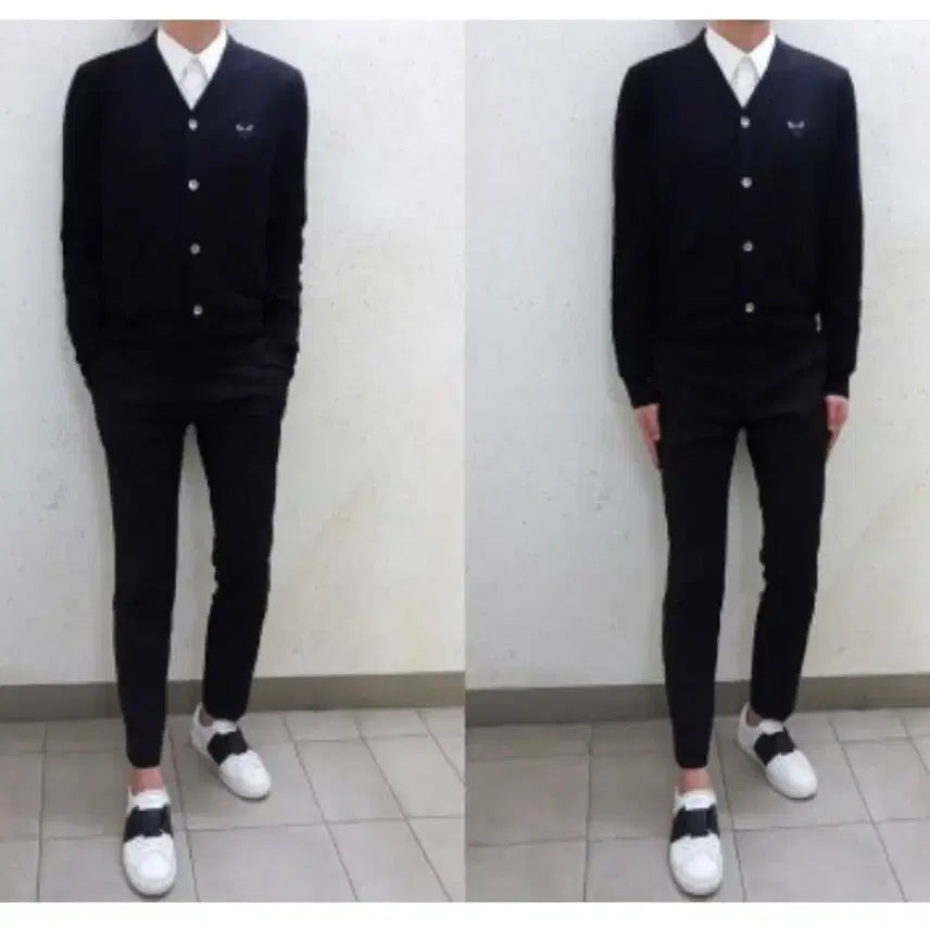 [BUNJANG] Comme des Garcons V-Neck Cardigan Black Small Heart / (M) 꼼데가르송 브이넥 가디건 블랙 스몰하트 100사이즈 백화점구매