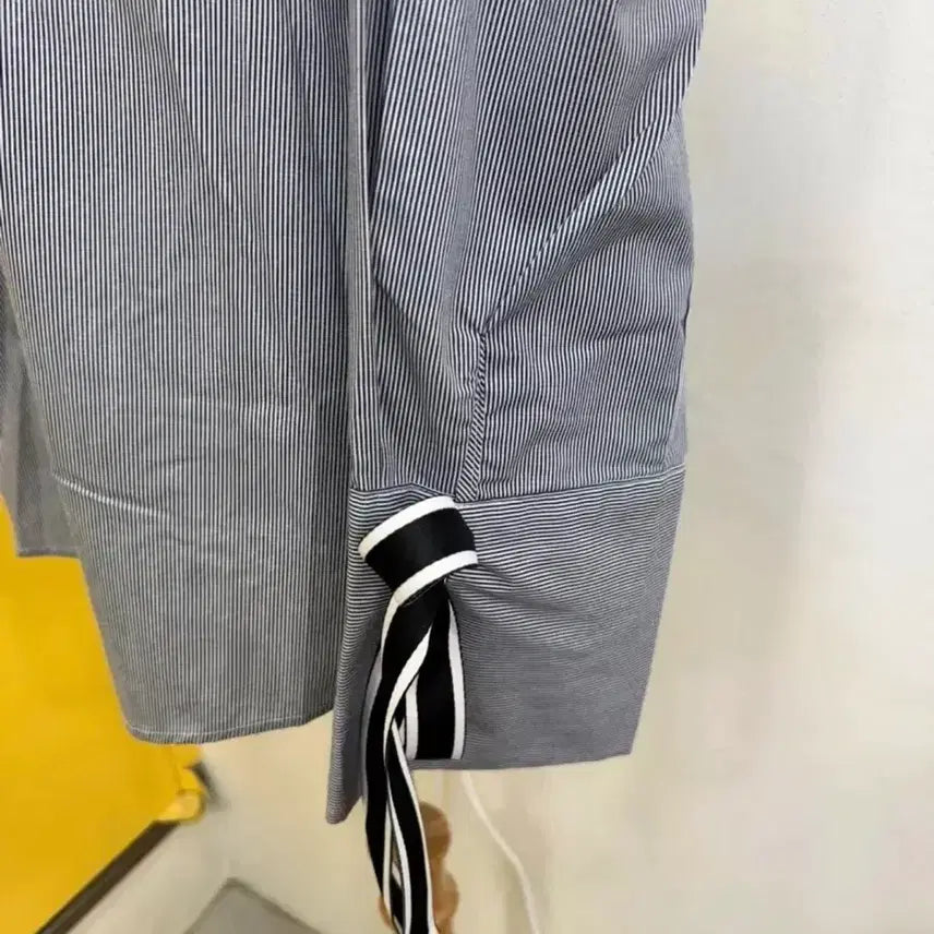 [BUNJANG] ADD SENSE Striped Ribbon Sleeve Shirt / ADD SENSE 스트라이프 리본소매 셔츠 Free (55~66)면100