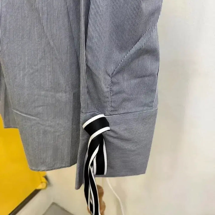 [BUNJANG] ADD SENSE Striped Ribbon Sleeve Shirt / ADD SENSE 스트라이프 리본소매 셔츠 Free (55~66)면100