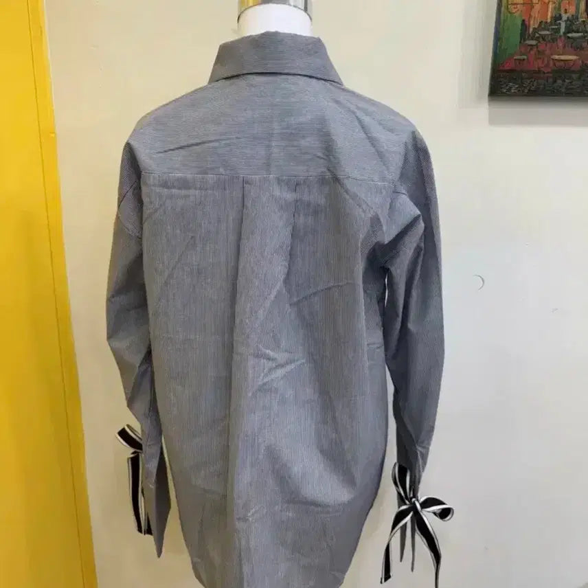 [BUNJANG] ADD SENSE Striped Ribbon Sleeve Shirt / ADD SENSE 스트라이프 리본소매 셔츠 Free (55~66)면100
