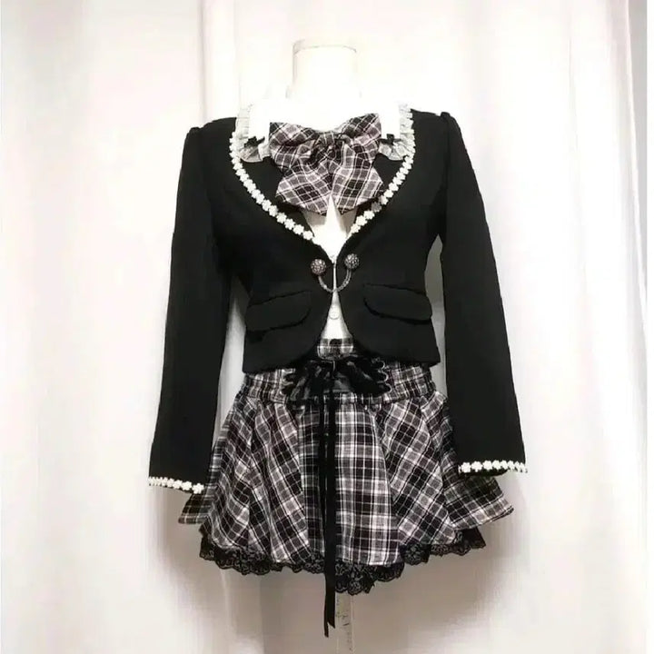 [BUNJANG] Vintage Ribbon Jacket, Shirt, and Skirt Set / 캐캐체깔 리본자켓 셔츠 치마 세트 빈티지