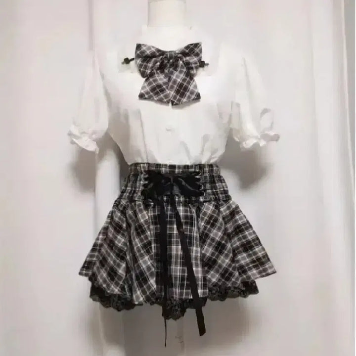 [BUNJANG] Vintage Ribbon Jacket, Shirt, and Skirt Set / 캐캐체깔 리본자켓 셔츠 치마 세트 빈티지