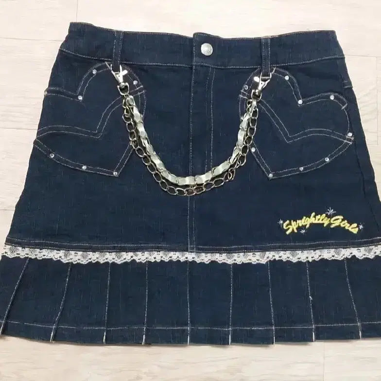 [BUNJANG] Denim Pleated Lace Frill Skirt / 데님 플리츠 레이스 프릴 스커트