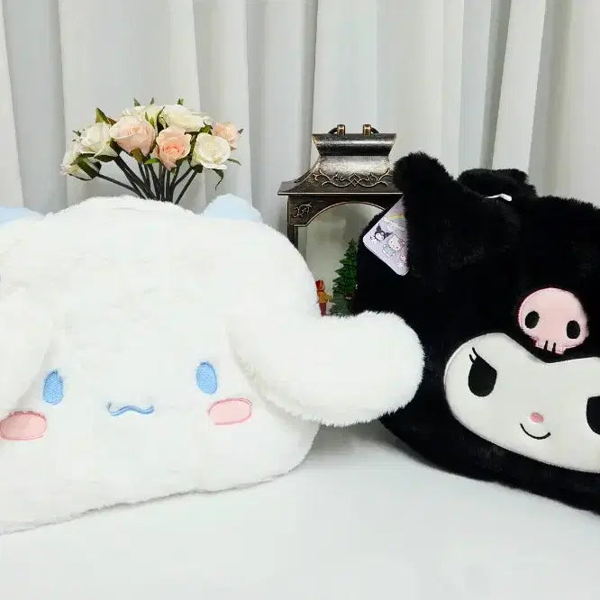[BUNJANG] Sanrio Cinnamoroll &amp; Kuromi Face Fur Shoulder Bag / 산리오 시나모롤,쿠로미 얼굴 털 가방 숄더백 새상품