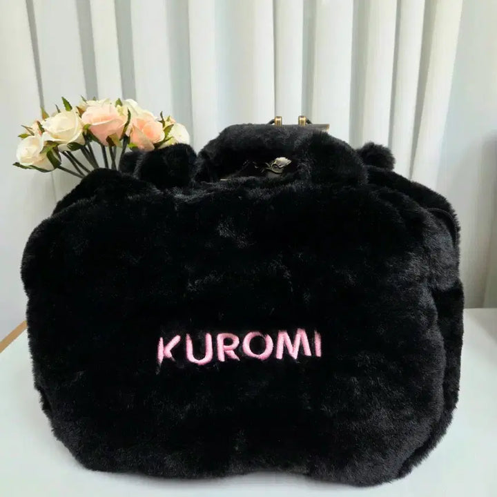 [BUNJANG] Sanrio Cinnamoroll &amp; Kuromi Face Fur Shoulder Bag / 산리오 시나모롤,쿠로미 얼굴 털 가방 숄더백 새상품