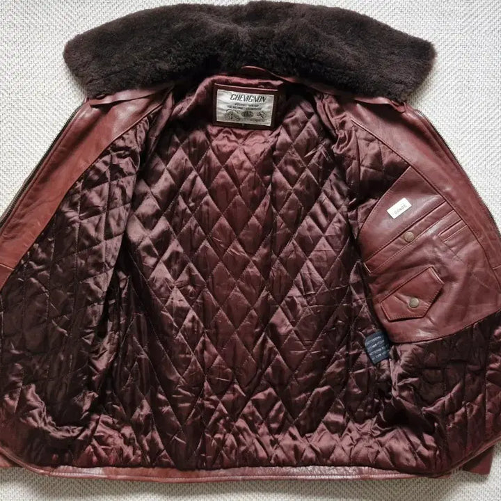 [BUNJANG] Chevignon Cowhide Flying Bomber Jacket - Burgundy Brown / 빈티지 쉐비뇽 카우하이드 플라잉 봄버