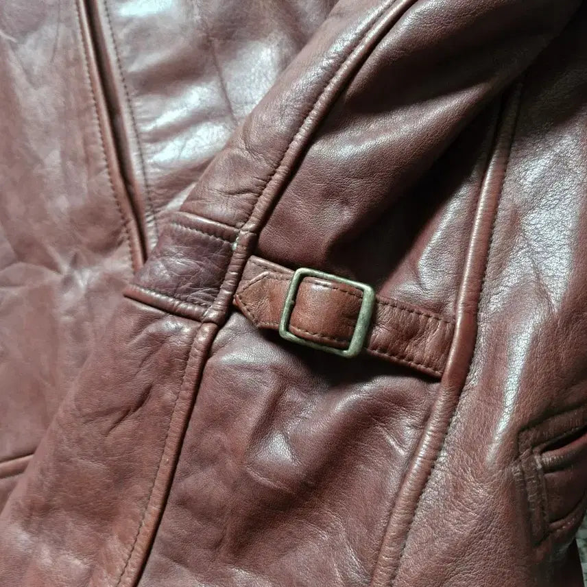 [BUNJANG] Chevignon Cowhide Flying Bomber Jacket - Burgundy Brown / 빈티지 쉐비뇽 카우하이드 플라잉 봄버