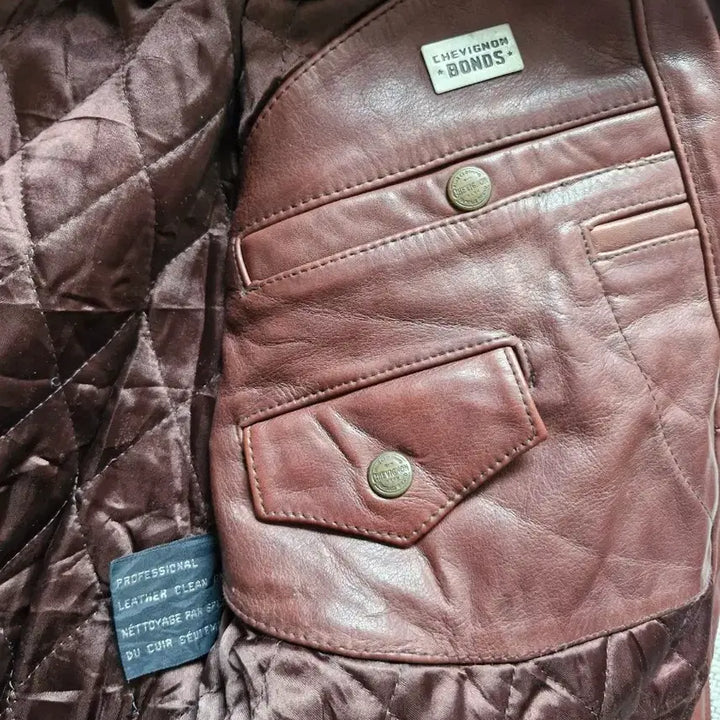 [BUNJANG] Chevignon Cowhide Flying Bomber Jacket - Burgundy Brown / 빈티지 쉐비뇽 카우하이드 플라잉 봄버
