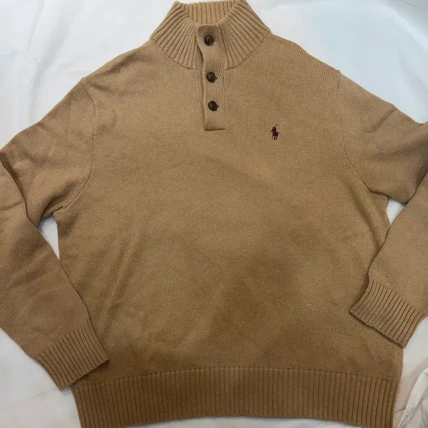 [BUNJANG] Polo Ralph Lauren Button Neck Knit Sweater / 폴로 랄프로렌 버튼넥 니트 브라운