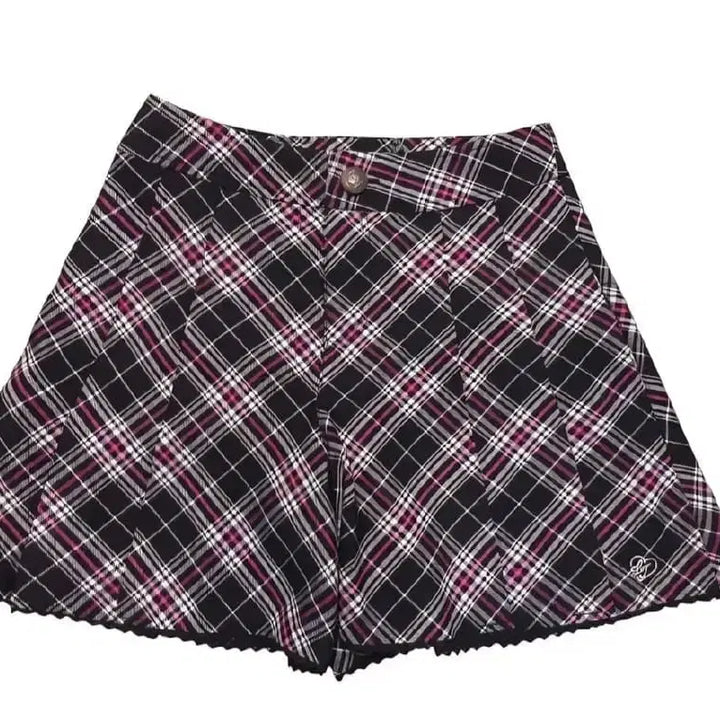 [BUNJANG] Pink Check Pleated Lace Shorts / 체크 플리츠 레이스반바지팬츠 캐캐체 핀터깔