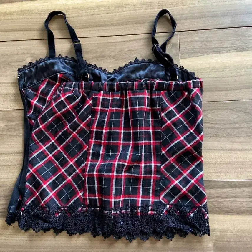 [BUNJANG] Cecil McBee Lace Check Frill Camisole Vintage / 세실맥비 레이스 체크 프릴 끈나시 슬리브리스 빈티지