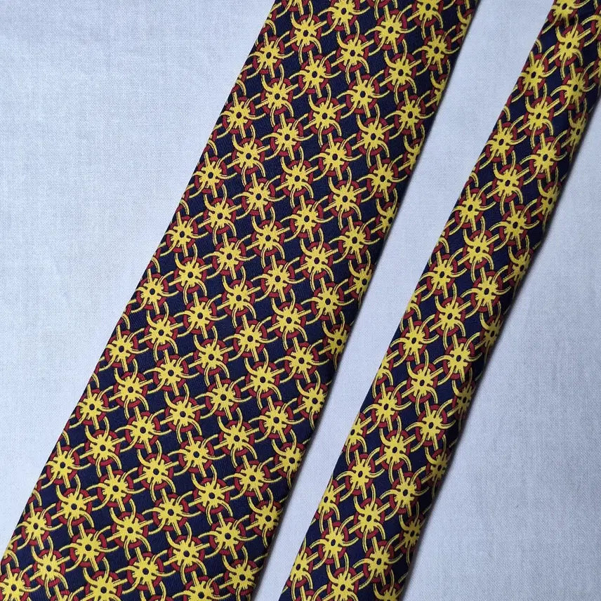 [BUNJANG] Hermes Navy Yellow Chain Sun Silk Tie / 에르메스 네이비 옐로우 체인태양문양 실크 넥타이