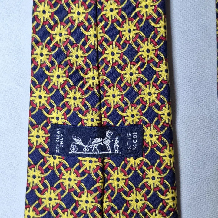 [BUNJANG] Hermes Navy Yellow Chain Sun Silk Tie / 에르메스 네이비 옐로우 체인태양문양 실크 넥타이