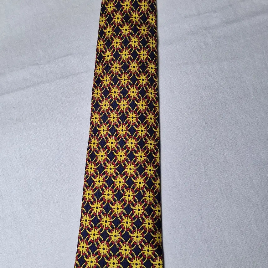 [BUNJANG] Hermes Navy Yellow Chain Sun Silk Tie / 에르메스 네이비 옐로우 체인태양문양 실크 넥타이
