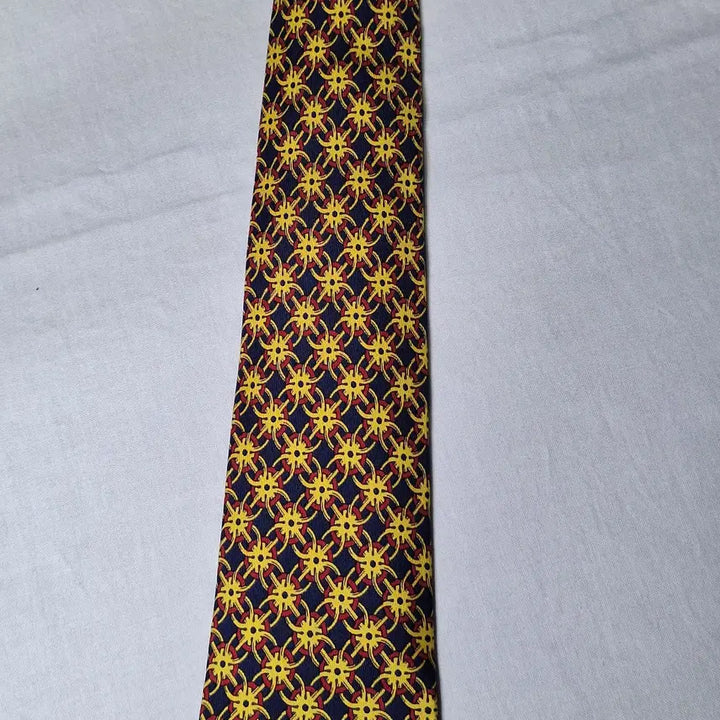 [BUNJANG] Hermes Navy Yellow Chain Sun Silk Tie / 에르메스 네이비 옐로우 체인태양문양 실크 넥타이