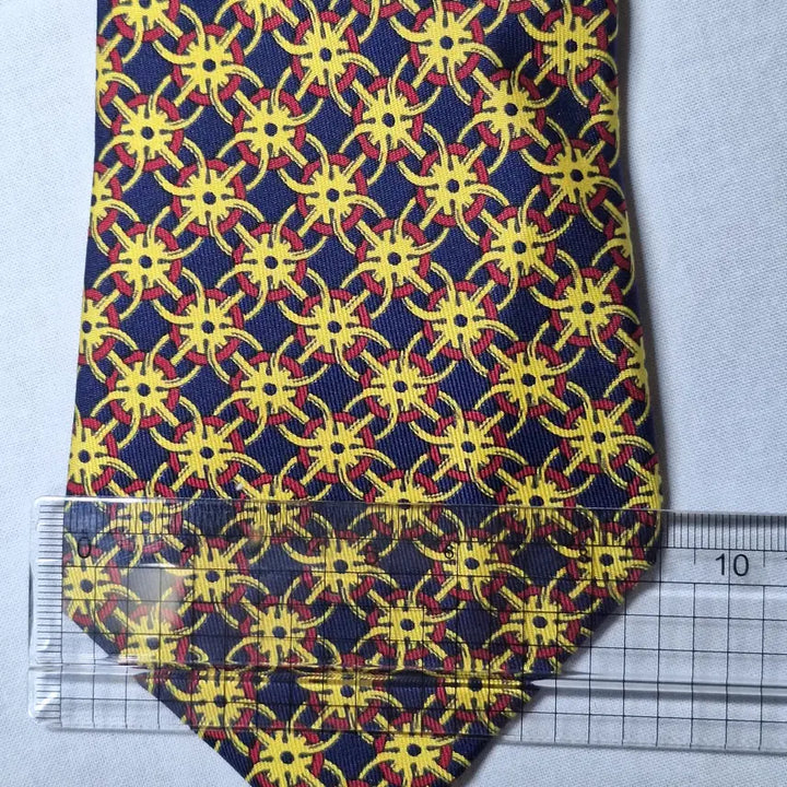 [BUNJANG] Hermes Navy Yellow Chain Sun Silk Tie / 에르메스 네이비 옐로우 체인태양문양 실크 넥타이