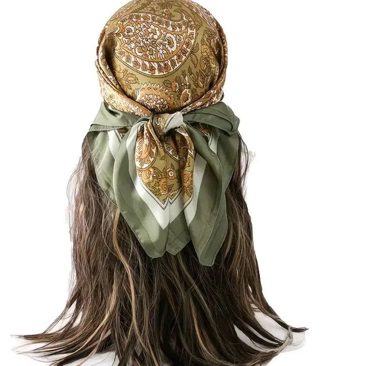 [BUNJANG] Paisley Pattern Silk Scarf - Green / 페이즐리 패턴 실크 스카프 그린